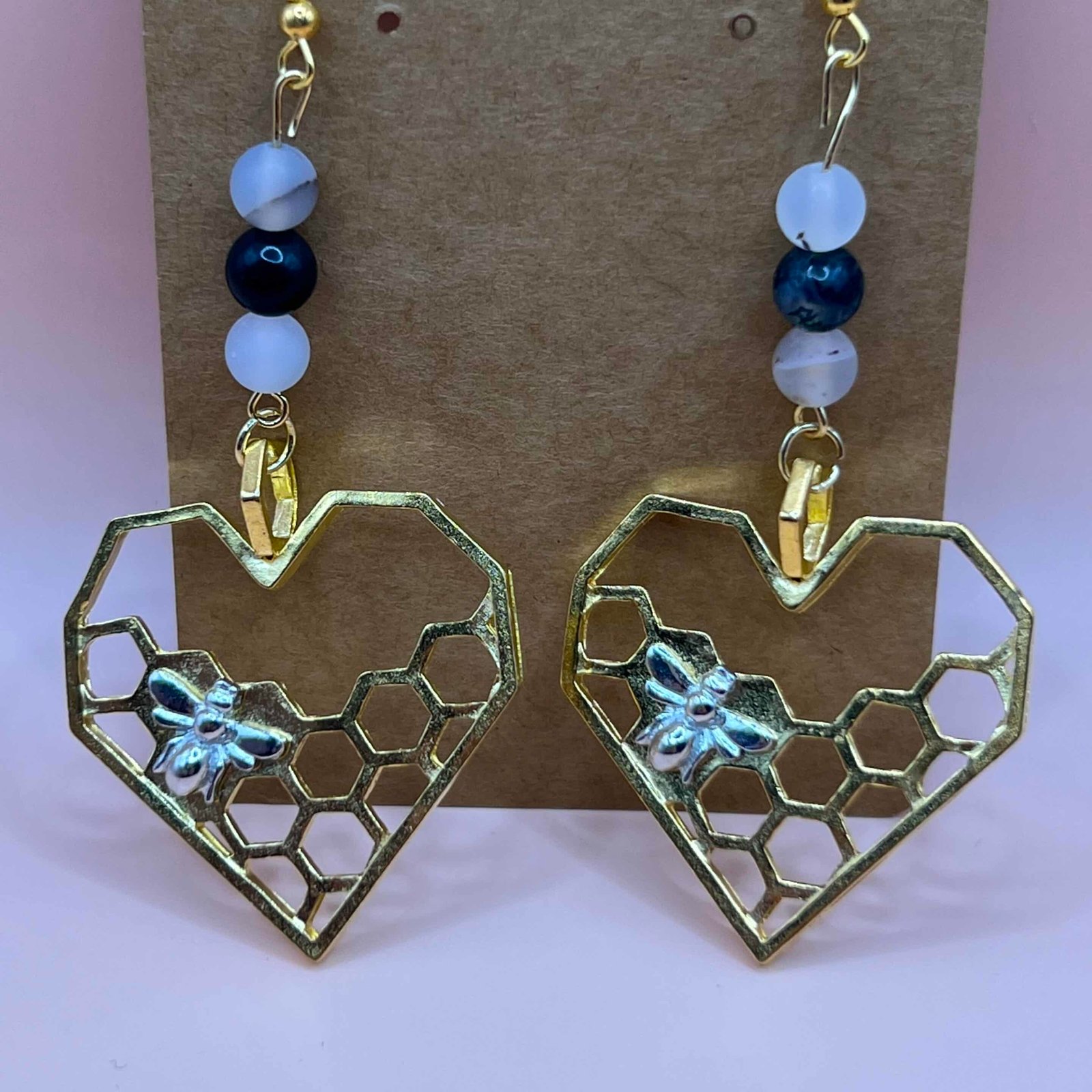 Honeycomb Heart Bee Earrings