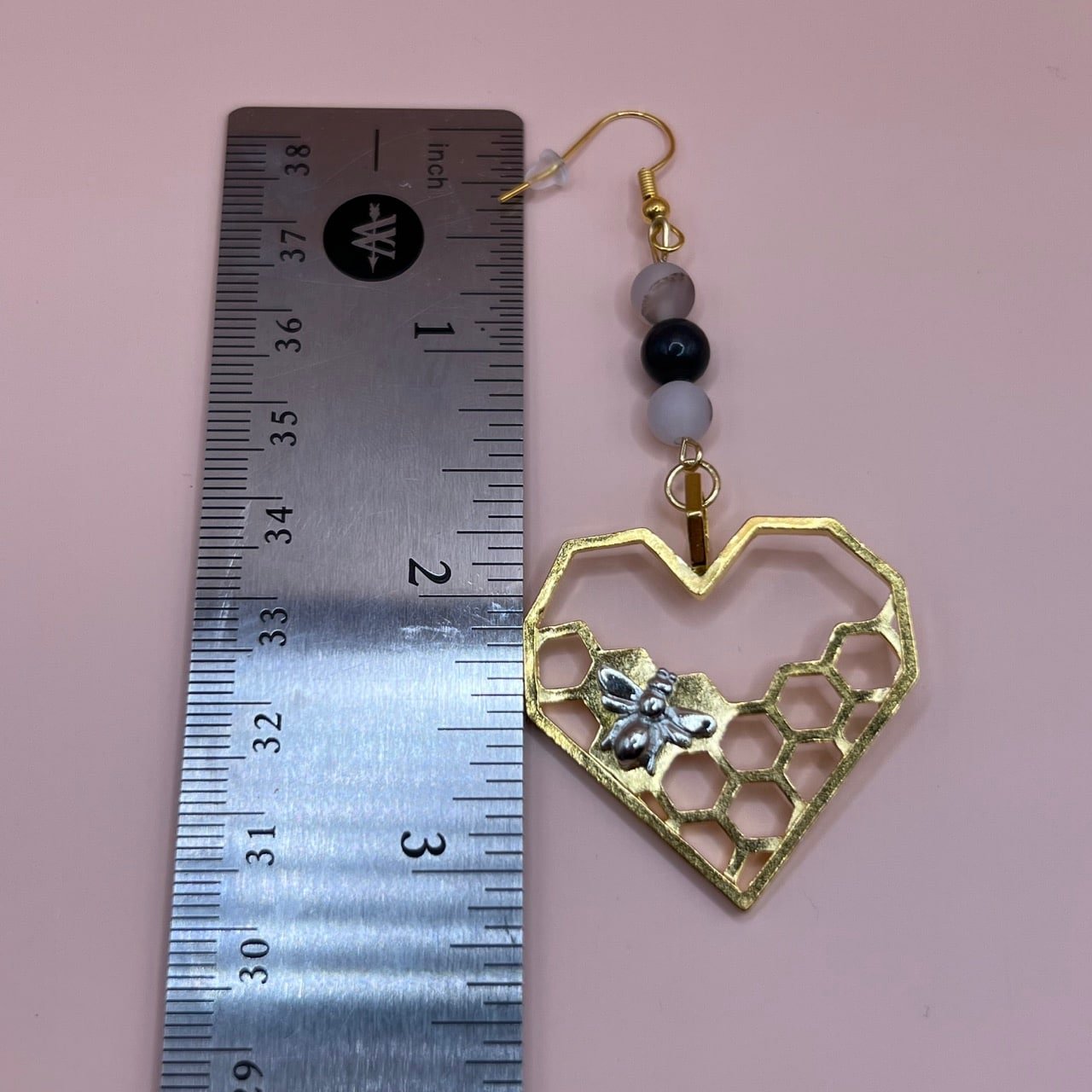 Honeycomb Heart Bee Earrings - Image 6