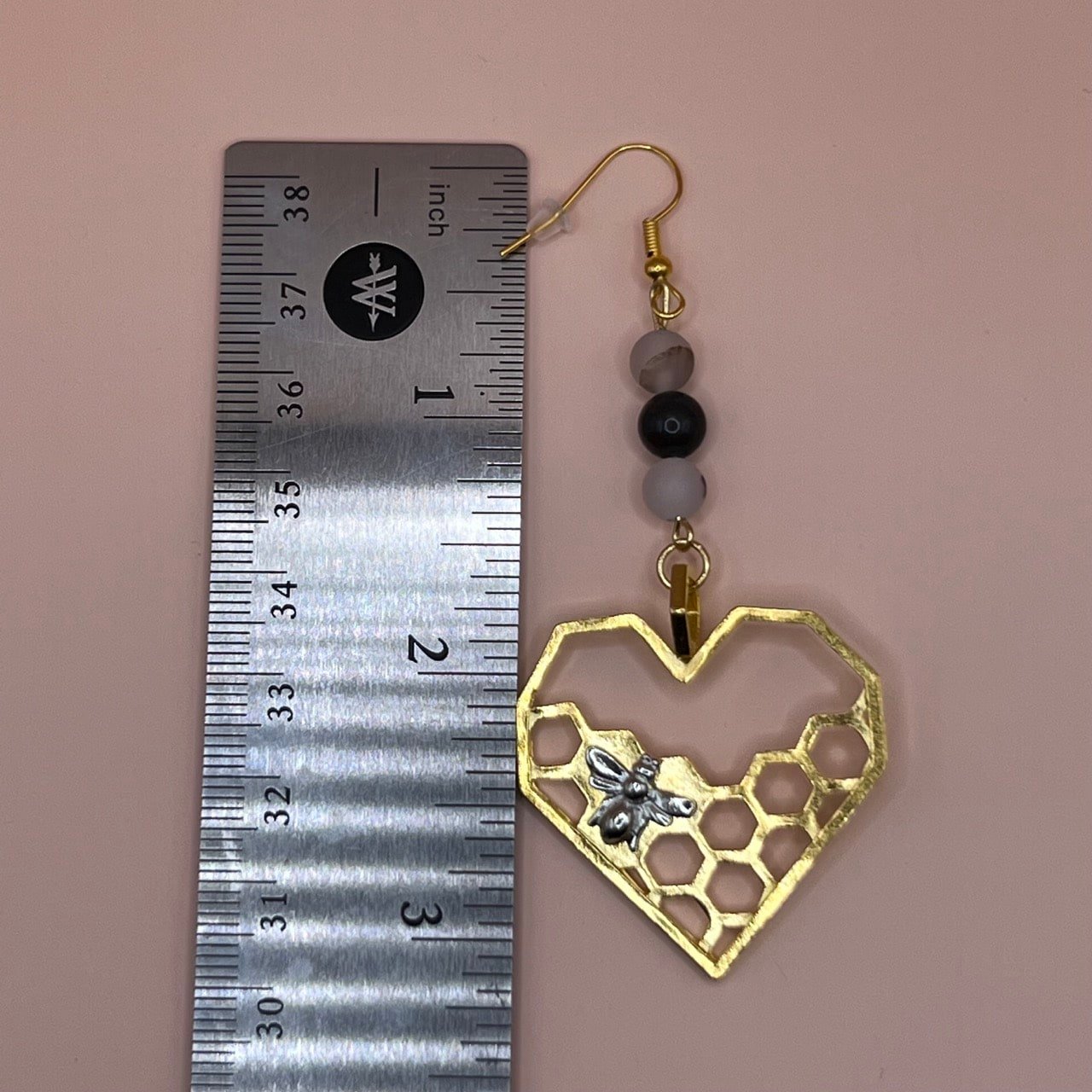 Honeycomb Heart Bee Earrings - Image 5