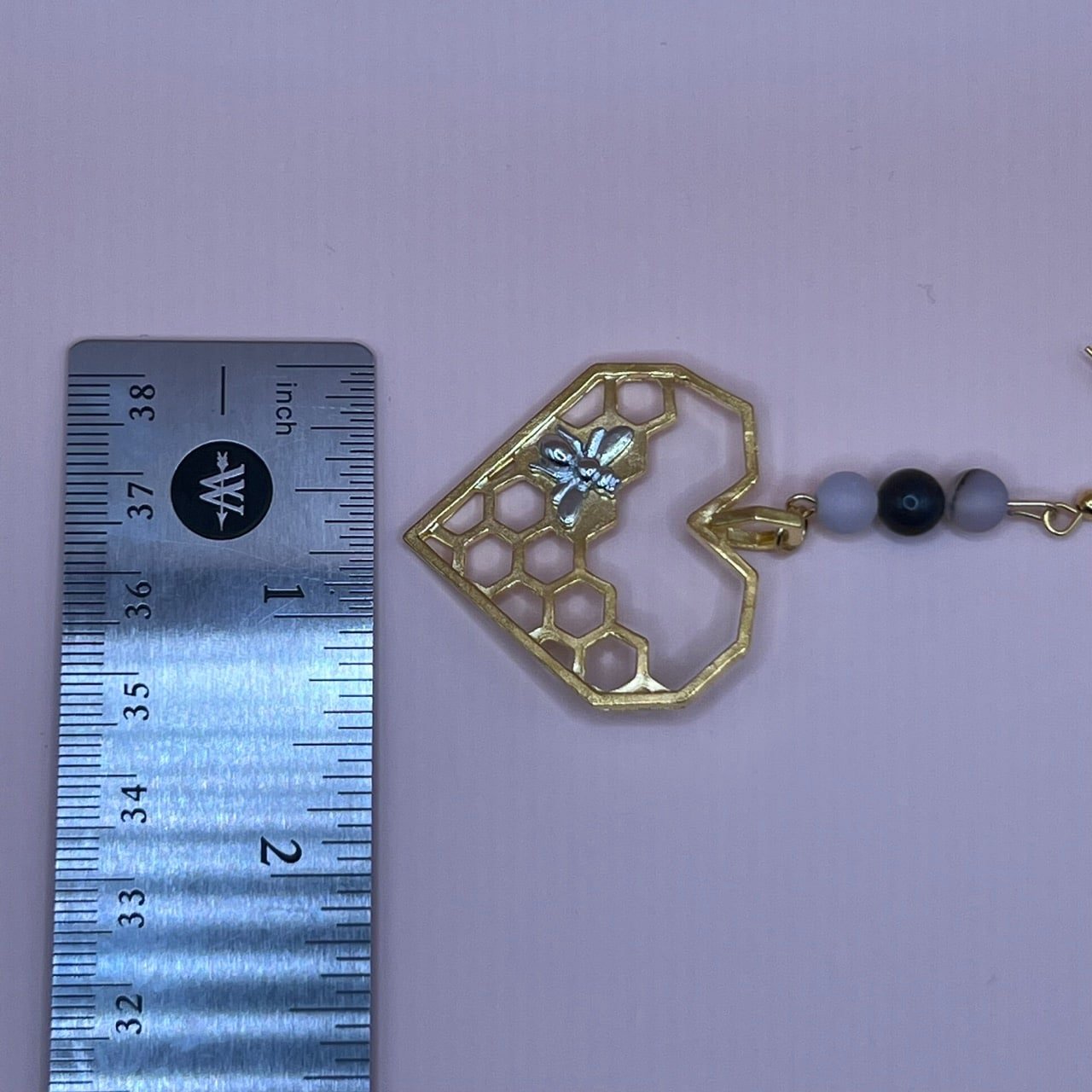 Honeycomb Heart Bee Earrings - Image 4