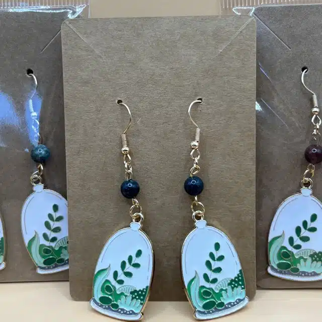 Terrarium Plant Earrings-Gold - Image 2